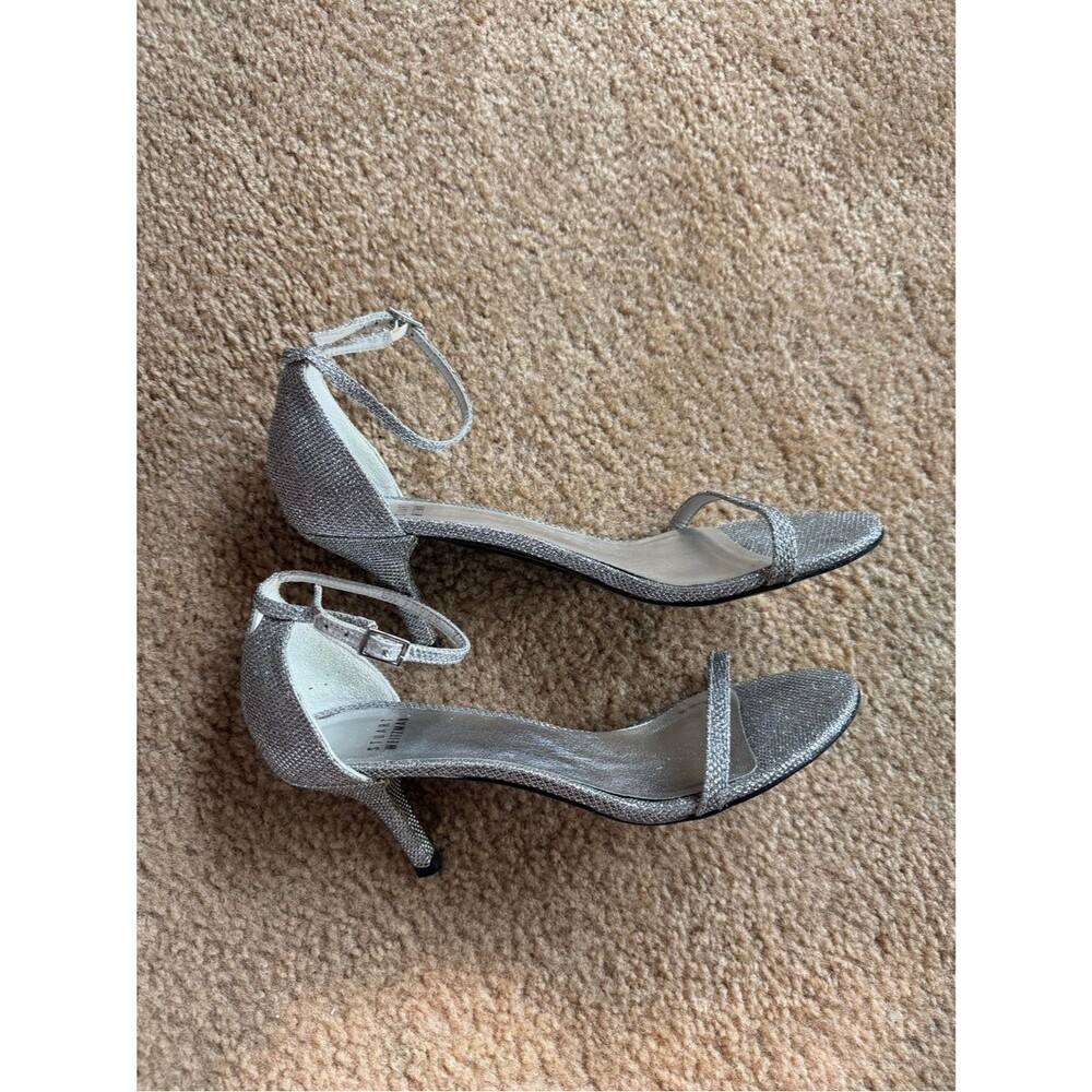 Stuart Weitzman Silver Mini Glitter Nudistsong Ankle Strap Heels 7.5 - Picture 4 of 9